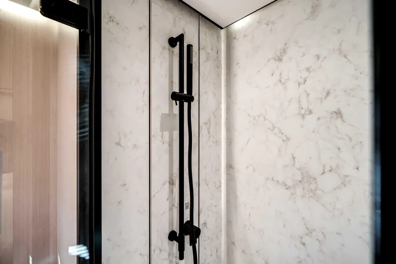  Yacht Photos Pics Luxurious marble shower interior in 2025 Azimut S8 yacht.