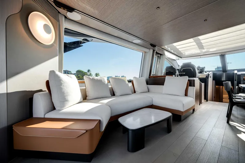  Yacht Photos Pics Luxurious interior of 2025 Azimut S8 yacht with modern seating and elegant design.