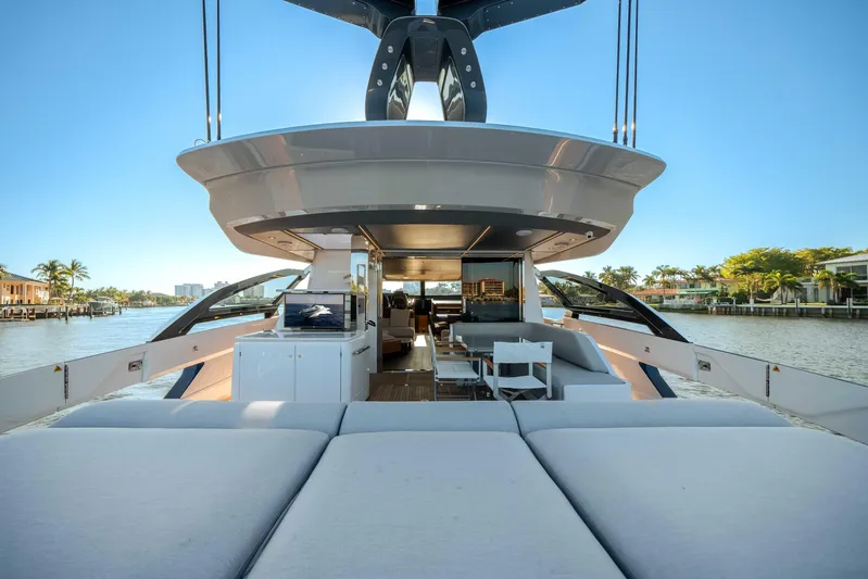  Yacht Photos Pics Luxurious 2025 Azimut S8 yacht with spacious deck and modern design on a sunny day.