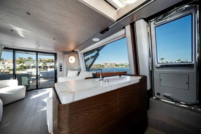  Yacht Photos Pics Luxurious interior of 2025 Azimut S8 yacht with modern design and waterfront view.