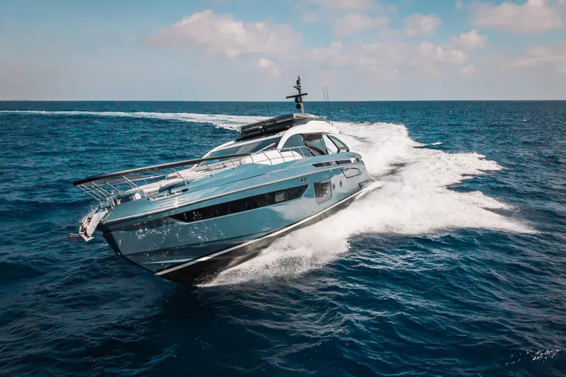  Yacht Photos Pics 2025 Azimut S8 yacht cruising on open sea under clear skies.