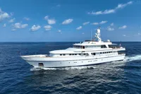 38m Nicolini Motor Yacht cruising on open sea, 1986 model.