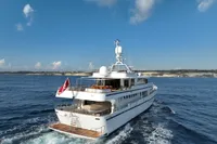 Luxurious 1986 38m Nicolini motor yacht cruising on open sea.