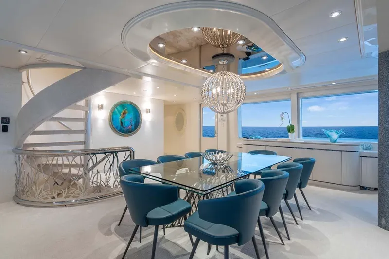 Cupcake Yacht Photos Pics Luxurious 2001 Westship Skylounge yacht interior with elegant dining area and ocean view.