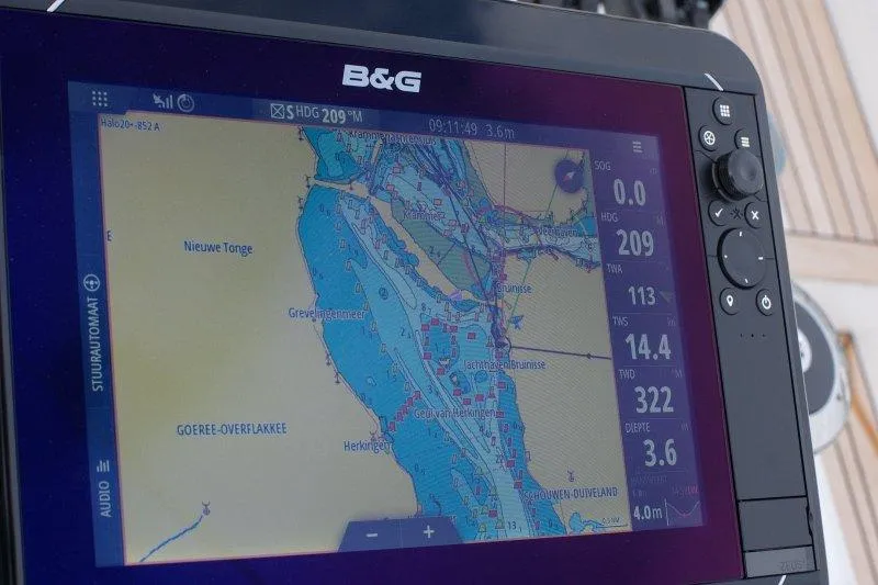  Yacht Photos Pics Navigation display on 2022 Beneteau Oceanis Yacht 54, showing detailed marine chart.