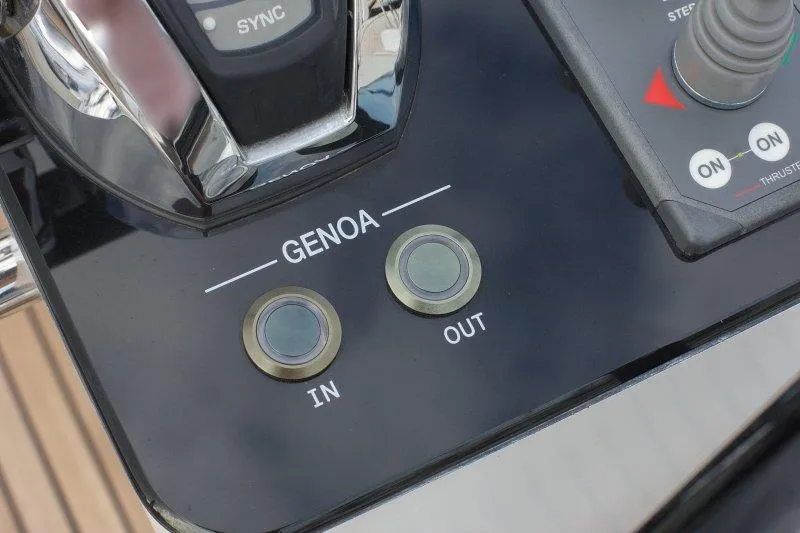  Yacht Photos Pics Control panel of 2022 Beneteau Oceanis Yacht 54 with Genoa sail buttons.
