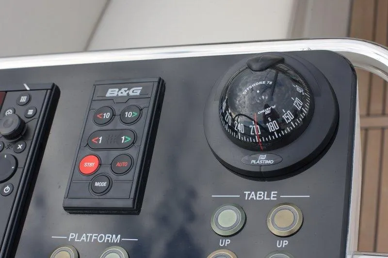  Yacht Photos Pics Control panel of 2022 Beneteau Oceanis Yacht 54 with compass and B&G controls.