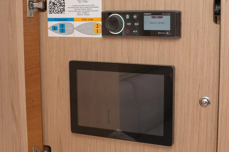  Yacht Photos Pics Control panel and display on 2022 Beneteau Oceanis Yacht 54 interior.