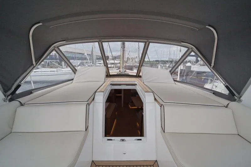  Yacht Photos Pics Interior view of 2022 Beneteau Oceanis Yacht 54, featuring spacious seating and modern design.