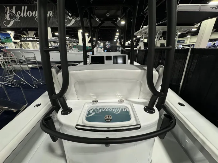  Yacht Photos Pics 2025 Yellowfin 26 Hybrid boat interior at a marine exhibition.