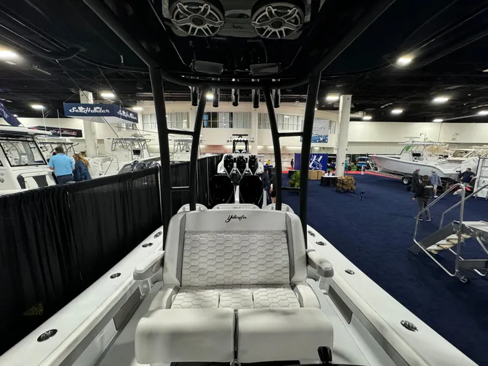  Yacht Photos Pics 2025 Yellowfin 26 Hybrid boat interior at a boat show.