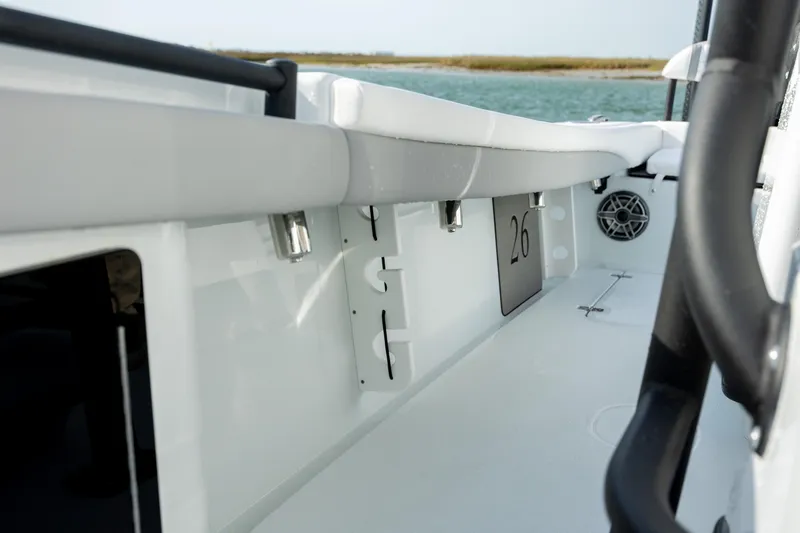  Yacht Photos Pics 2025 Yellowfin 26 Hybrid boat interior, showcasing sleek design and modern features.