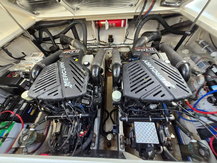 O Sea D Yacht Photos Pics Engine compartment of a 2007 Sea Ray 340 Sundancer with twin Mercury engines.