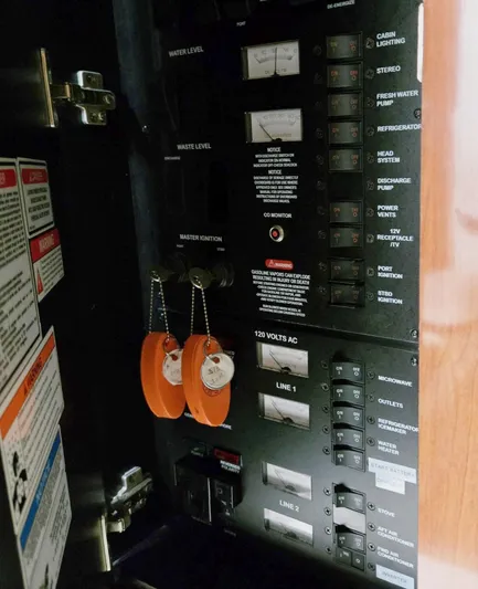 O Sea D Yacht Photos Pics Electrical control panel on a 2007 Sea Ray 340 Sundancer boat.