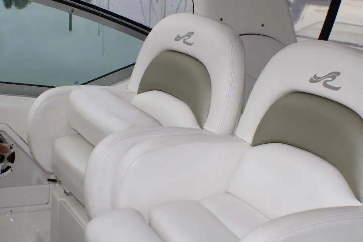 O Sea D Yacht Photos Pics Luxury seating on 2007 Sea Ray 340 Sundancer boat, featuring plush white upholstery.