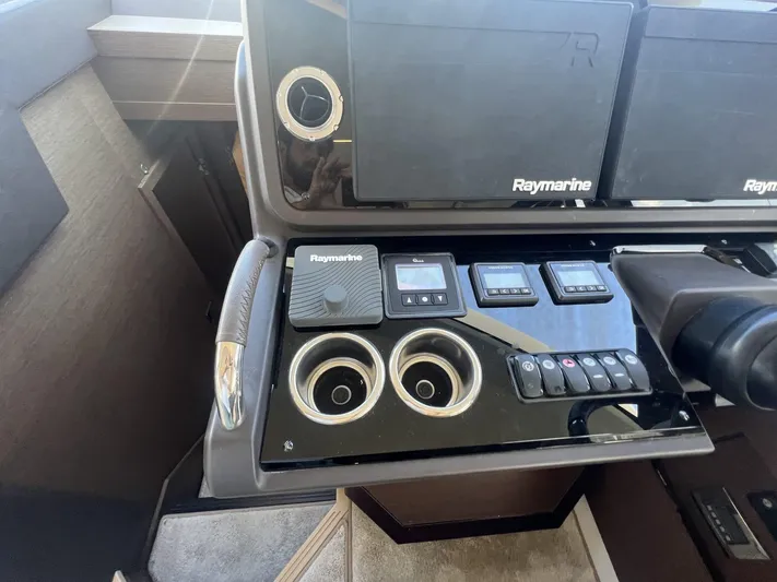  Yacht Photos Pics Control panel of a 2018 Prestige 460 Fly yacht with Raymarine electronics.