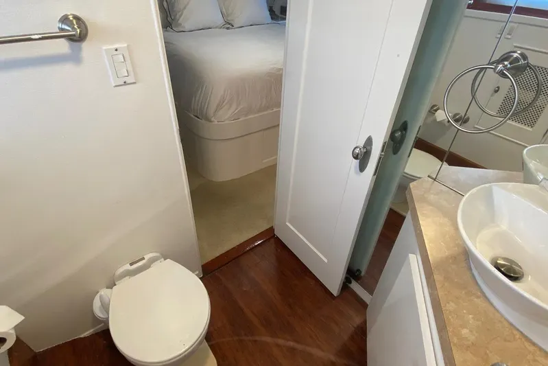 Liberty Love Yacht Photos Pics Bathroom and bedroom interior of a 1954 Trumpy 68 Motor Yacht.