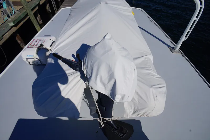 Liberty Love Yacht Photos Pics Covered deck of a 1954 Trumpy 68 Motor Yacht with equipment.