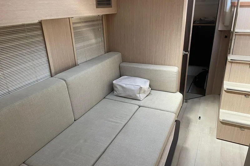  Yacht Photos Pics Interior of 2017 Cranchi M 44 HT yacht with beige sofa and modern design.