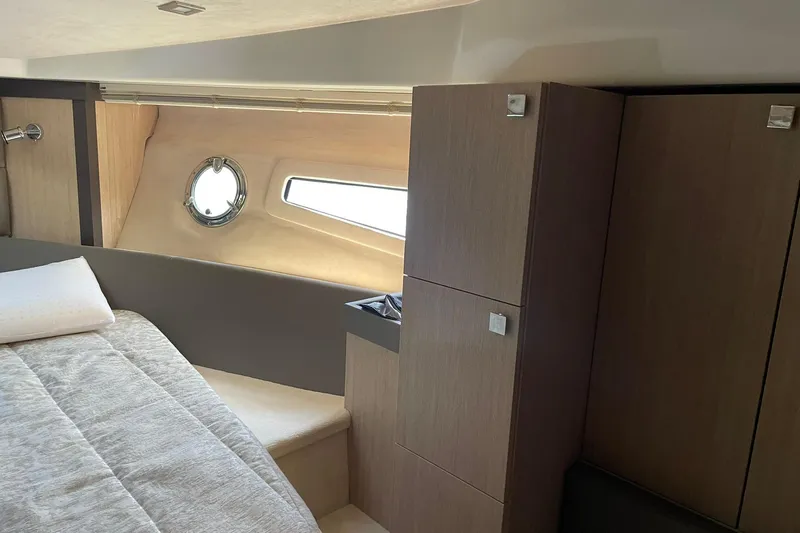 Yacht Photos Pics Luxurious interior of 2017 Cranchi M 44 HT yacht cabin with modern design.