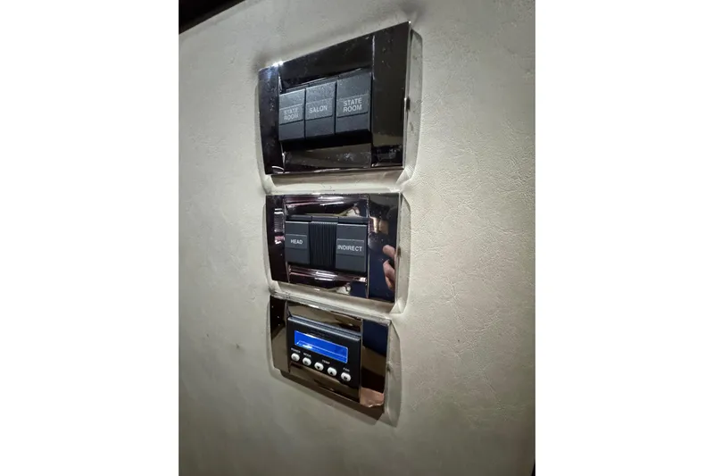 La Vie En Rose Yacht Photos Pics Control panel on a 2009 Sea Ray 470 Sundancer yacht interior.