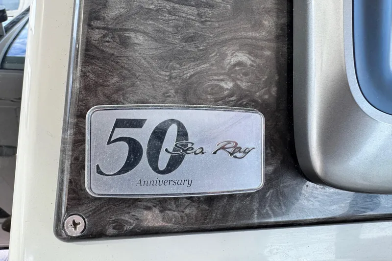 La Vie En Rose Yacht Photos Pics 50th Anniversary Sea Ray badge on 2009 Sea Ray 470 Sundancer yacht.