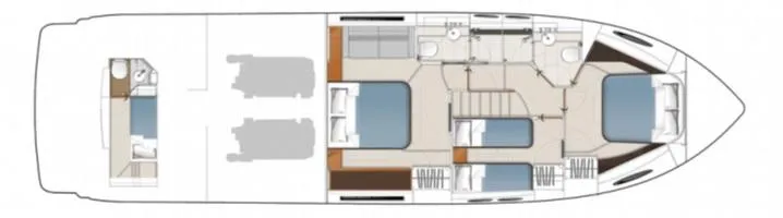  Yacht Photos Pics Floor plan of a 2013 Princess 56 yacht, showcasing cabin and bathroom layout.