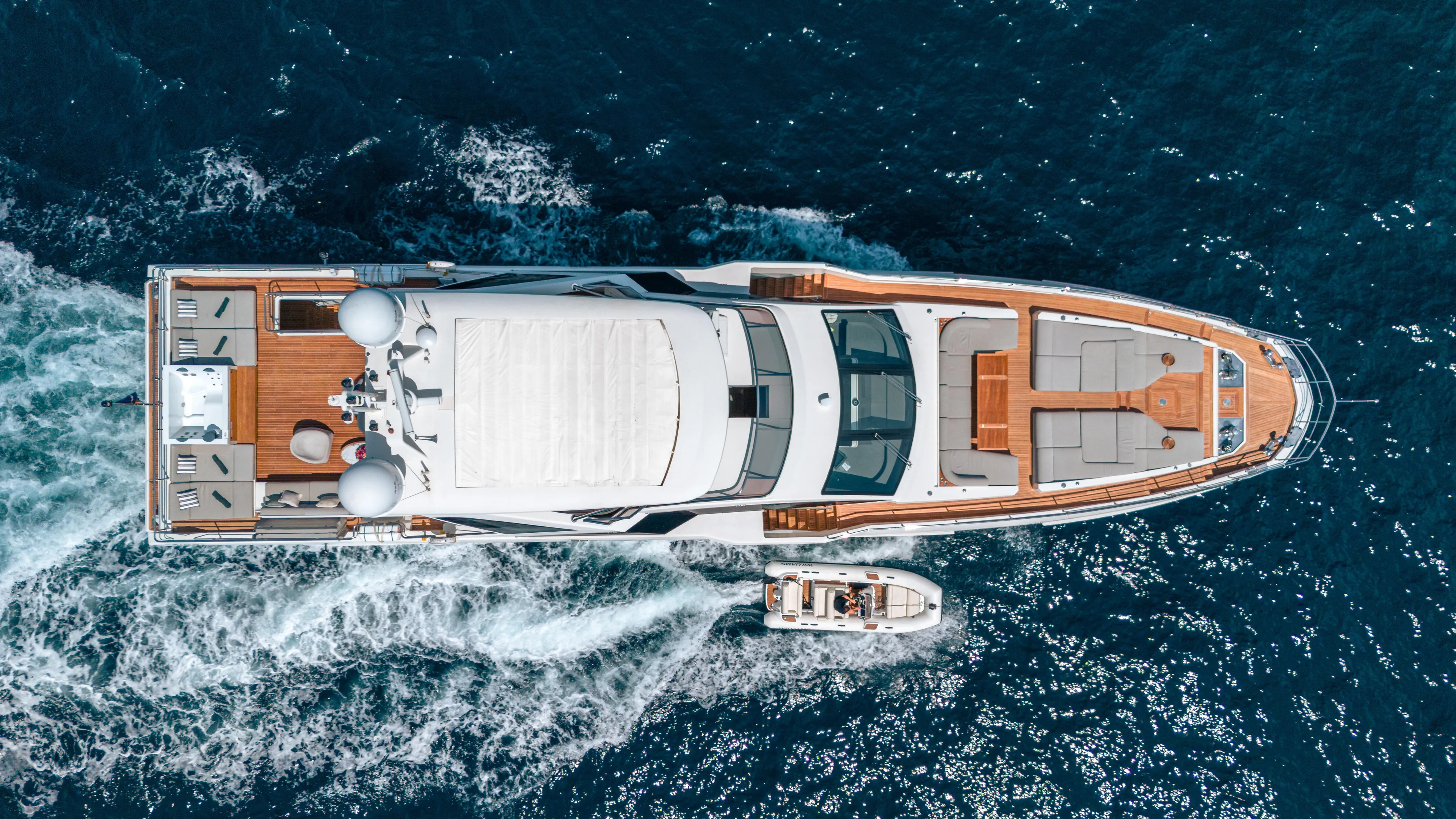 Yacht Photos Pics Aerial view of 2020 Azimut Grande 32 Metri yacht cruising in open sea.