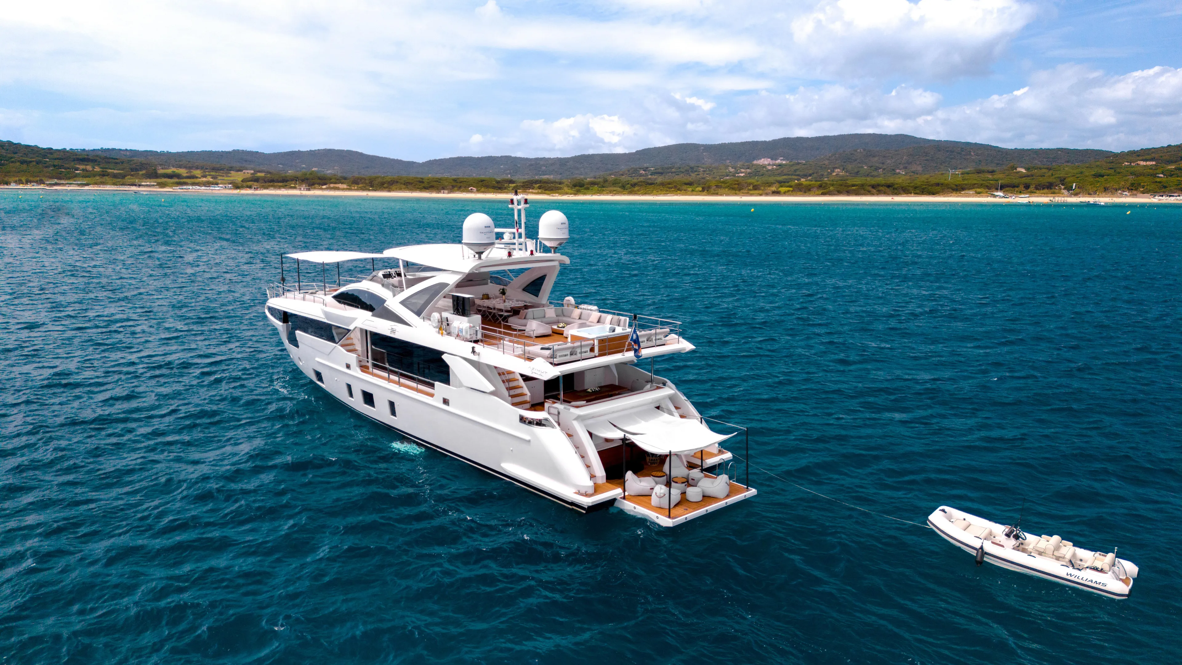  Yacht Photos Pics Luxury Azimut Grande 32 Metri yacht cruising in clear blue waters, 2020 model.