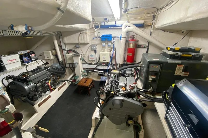 Korkzcrew Yacht Photos Pics Engine room of 2008 Great Harbour N37 boat, featuring Yanmar engines and equipment.