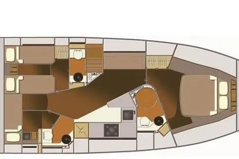 M/y Catch Me Yacht Photos Pics Floor plan of a 2010 Otam 58 yacht, featuring cabins and living areas.