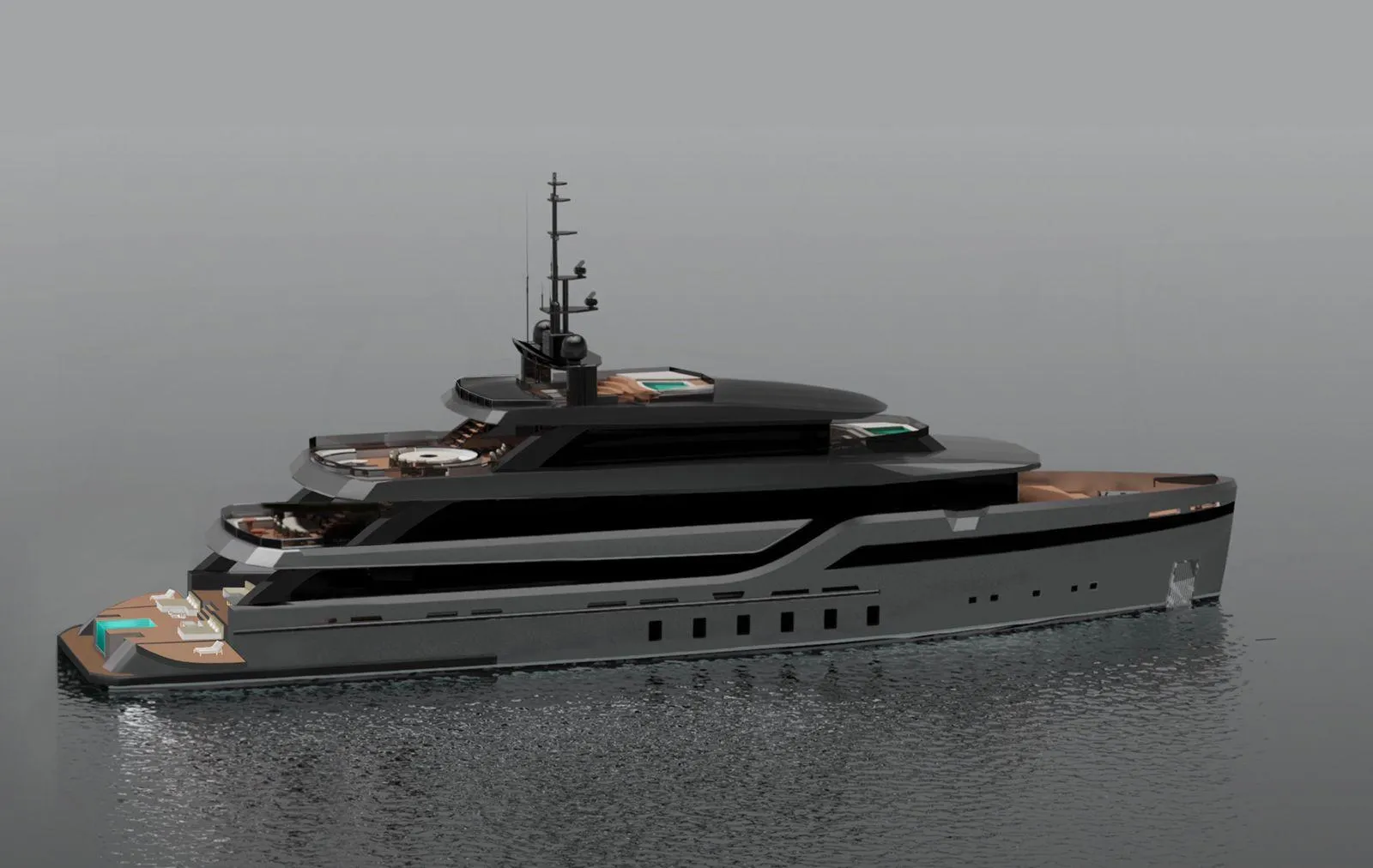 Luxurious custom yacht, 2025 model, sleek design, cruising on calm waters.