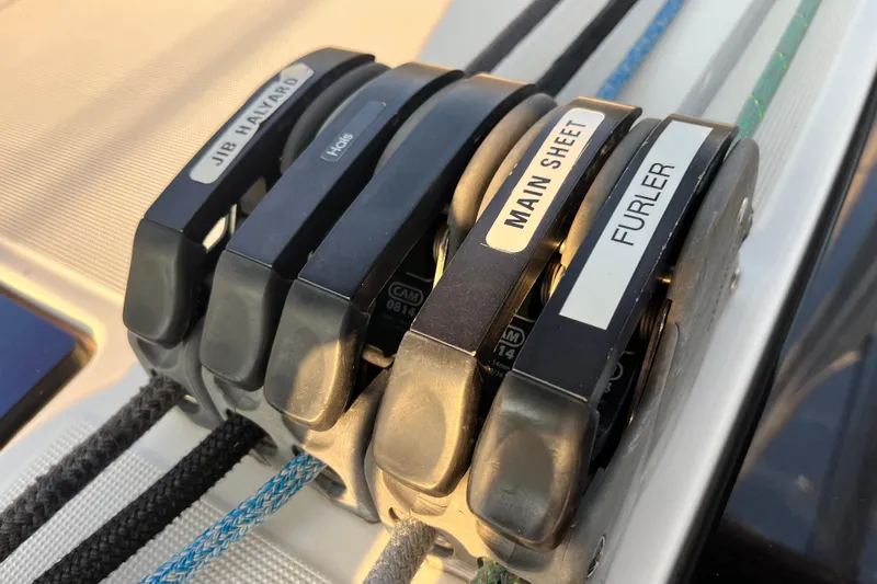 Wind Walker Yacht Photos Pics Close-up of rope clutches on a 2013 Beneteau Oceanis 41 sailboat.