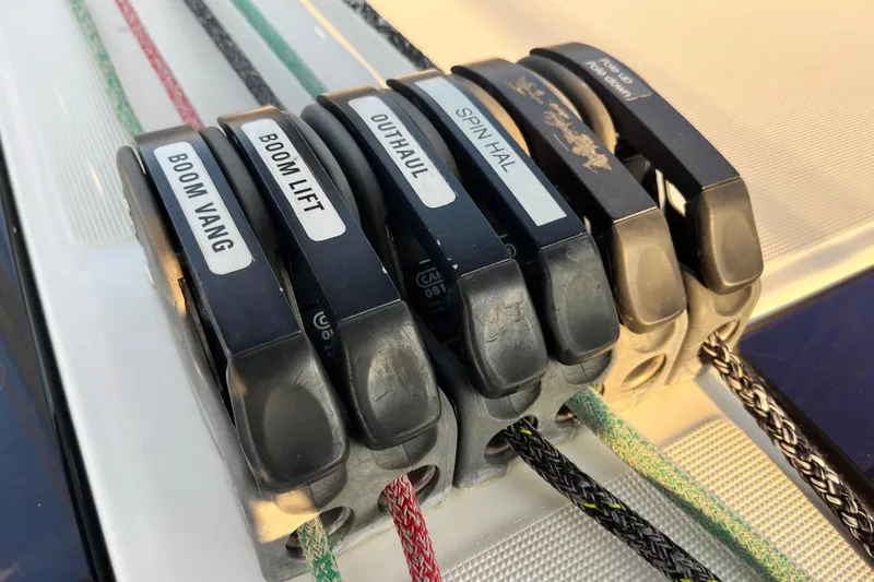 Wind Walker Yacht Photos Pics Close-up of rope clutches on a 2013 Beneteau Oceanis 41 sailboat.