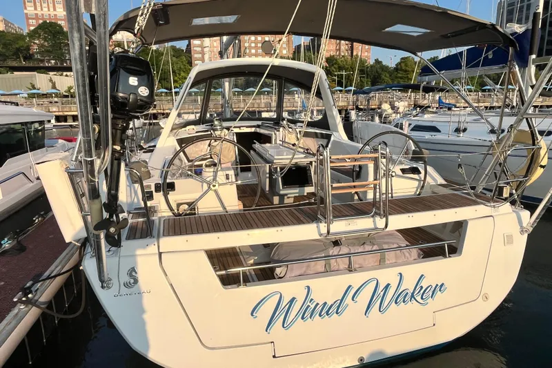 Wind Walker Yacht Photos Pics 2013 Beneteau Oceanis 41 sailboat "Wind Waker" docked at marina, rear view.