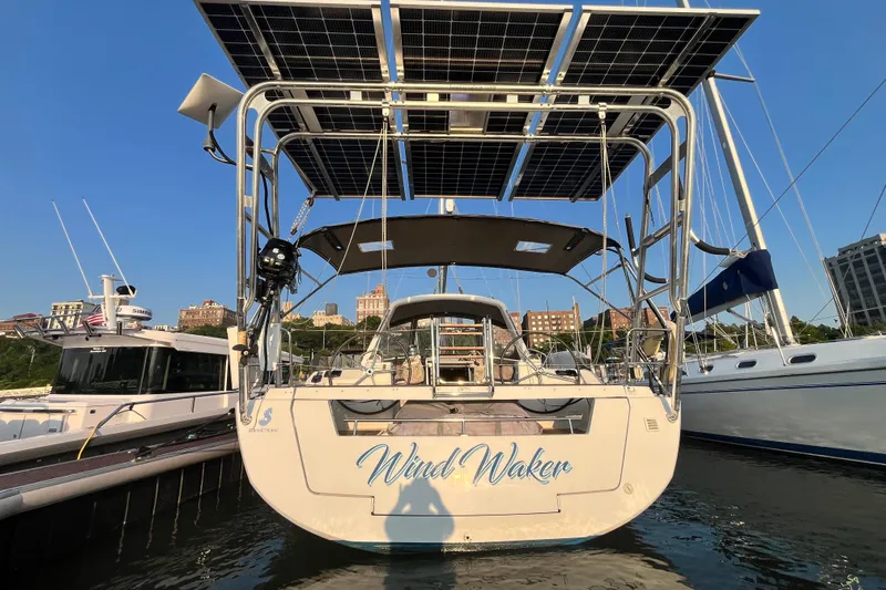 Wind Walker Yacht Photos Pics 2013 Beneteau Oceanis 41 sailboat with solar panels docked at marina.