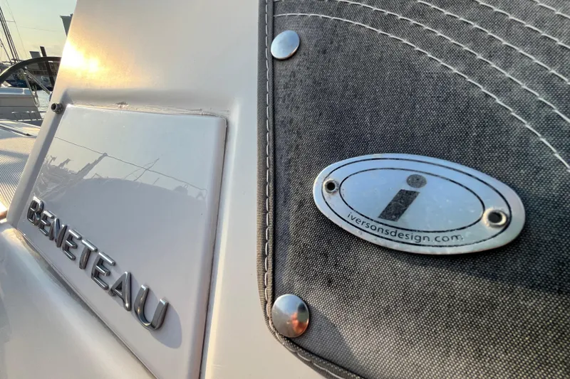 Wind Walker Yacht Photos Pics Close-up of 2013 Beneteau Oceanis 41 yacht with Iversons Design logo.