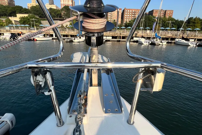 Wind Walker Yacht Photos Pics Bow view of 2013 Beneteau Oceanis 41 sailboat docked in marina.