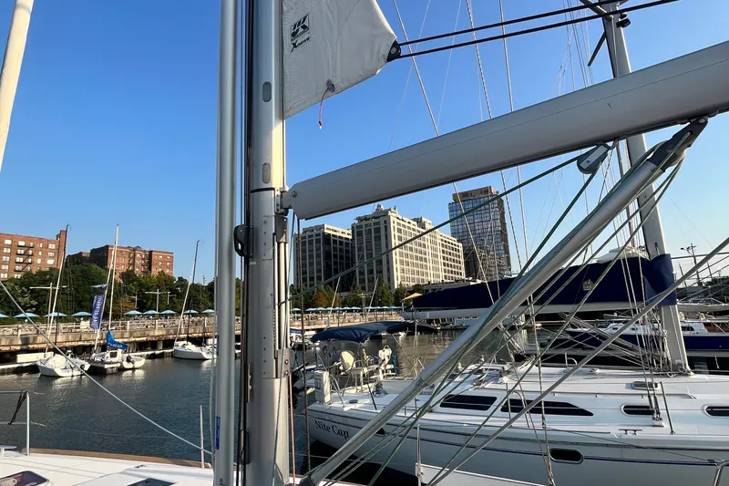 Wind Walker Yacht Photos Pics Beneteau Oceanis 41 sailboat docked in urban marina, 2013 model.