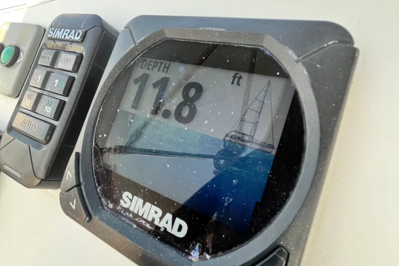 Wind Walker Yacht Photos Pics Simrad depth gauge on 2013 Beneteau Oceanis 41, displaying 11.8 feet.