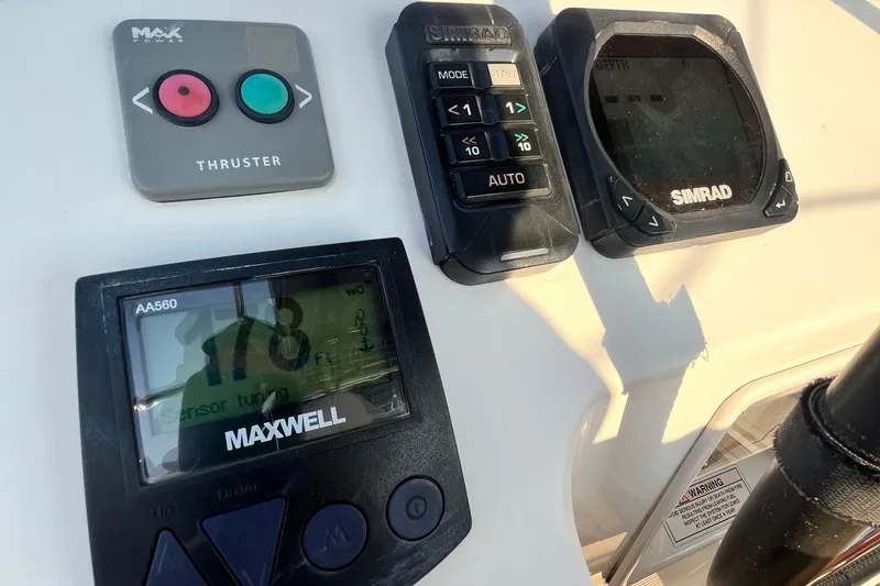 Wind Walker Yacht Photos Pics Control panel of a 2013 Beneteau Oceanis 41 sailboat with navigation instruments.