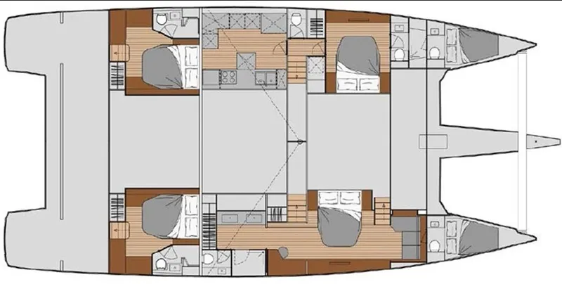 Semper Fidelis Yacht Photos Pics Floor plan of Fountaine Pajot Alegria 67 catamaran, 2022 model.