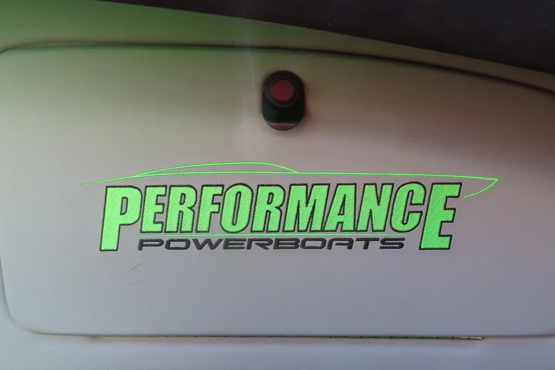  Yacht Photos Pics Performance Powerboats logo on 2025 p360 model interior panel.