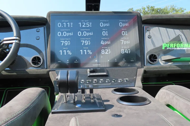  Yacht Photos Pics Dashboard of 2025 Performance Powerboat p360 with digital display and controls.