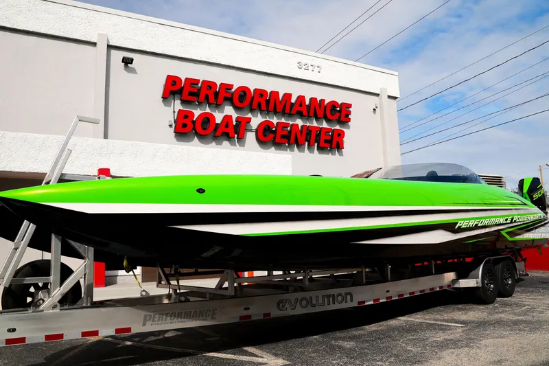 Yacht Photos Pics 2025 Performance Powerboats P360 in vibrant green at Performance Boat Center.