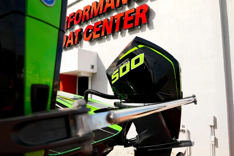  Yacht Photos Pics 2025 Performance Powerboats P360 with Racing 500 engine at boat center.