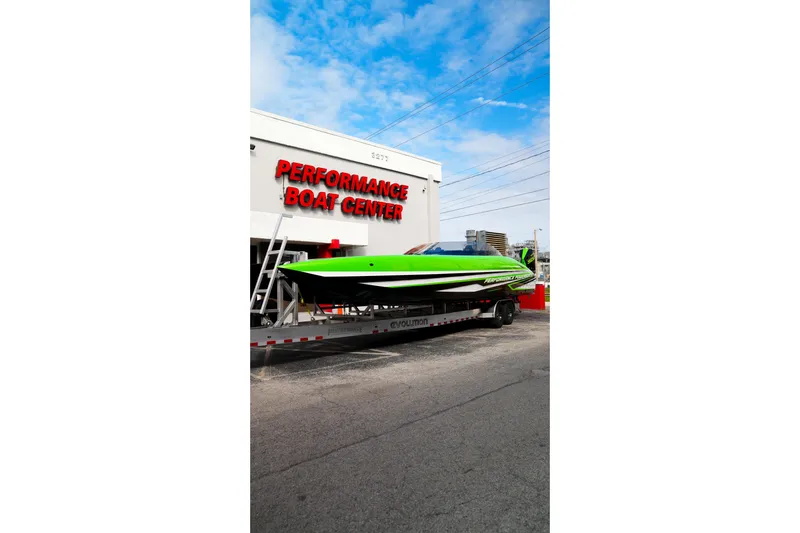  Yacht Photos Pics 2025 Performance Powerboats P360 in vibrant green at Performance Boat Center.