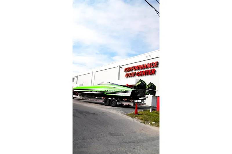  Yacht Photos Pics 2025 Performance Powerboats P360 on trailer at Performance Boat Center.