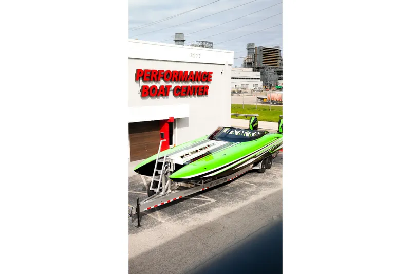  Yacht Photos Pics 2025 Performance Powerboats P360 in vibrant green at Performance Boat Center.