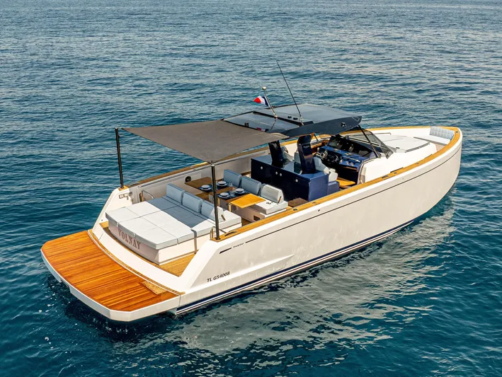  Yacht Photos Pics 2023 Pardo Yachts P43 luxury yacht cruising on open water, featuring sleek design and spacious deck.